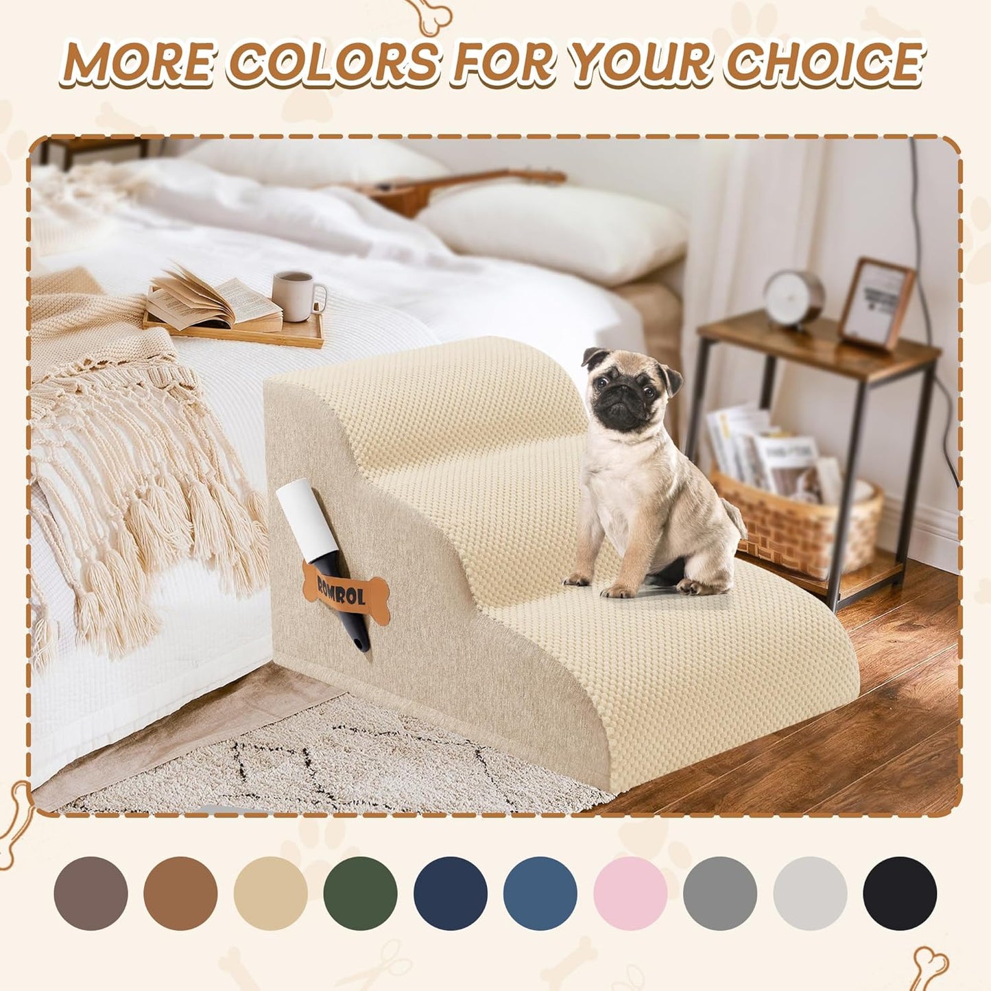 Romrol Dog Stairs Ramp for High Beds Couches, High Density Foam Pet Steps with Durable Non-Slip Waterproof Fabric Cover, Dog Stairs for Small Dogs or Cats or Pets, 5-Step, 22 Inch, Grey