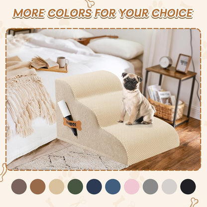 Romrol Dog Stairs Ramp for High Beds Couches, High Density Foam Pet Steps with Durable Non-Slip Waterproof Fabric Cover, Dog Stairs for Small Dogs or Cats or Pets, 5-Step, 22 Inch, Grey