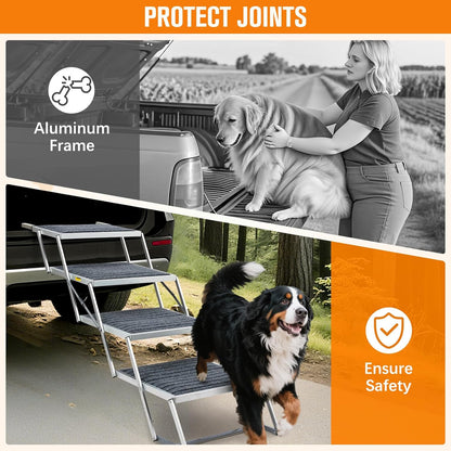 Dog Stairs for Large Dogs - 20" Extra Wide 4-Step Foldable Dog Ramp for Car/SUV/Truck & High Beds - Supports Large Dogs up to 200Lbs