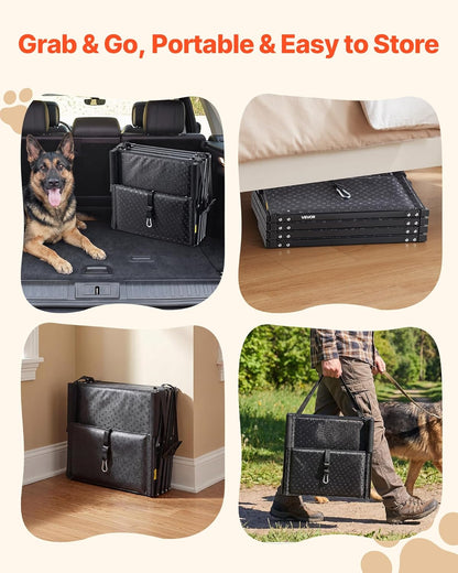 VEVOR Dog Stairs for Car, 4 Steps Extra Wide Foldable Dog Ramp for Large Dogs with Non-Slip Rug Surface, Portable Lightweight Pet Ladder for Car, SUV, Truck, High Beds, Sofas, Support up to 200 lbs