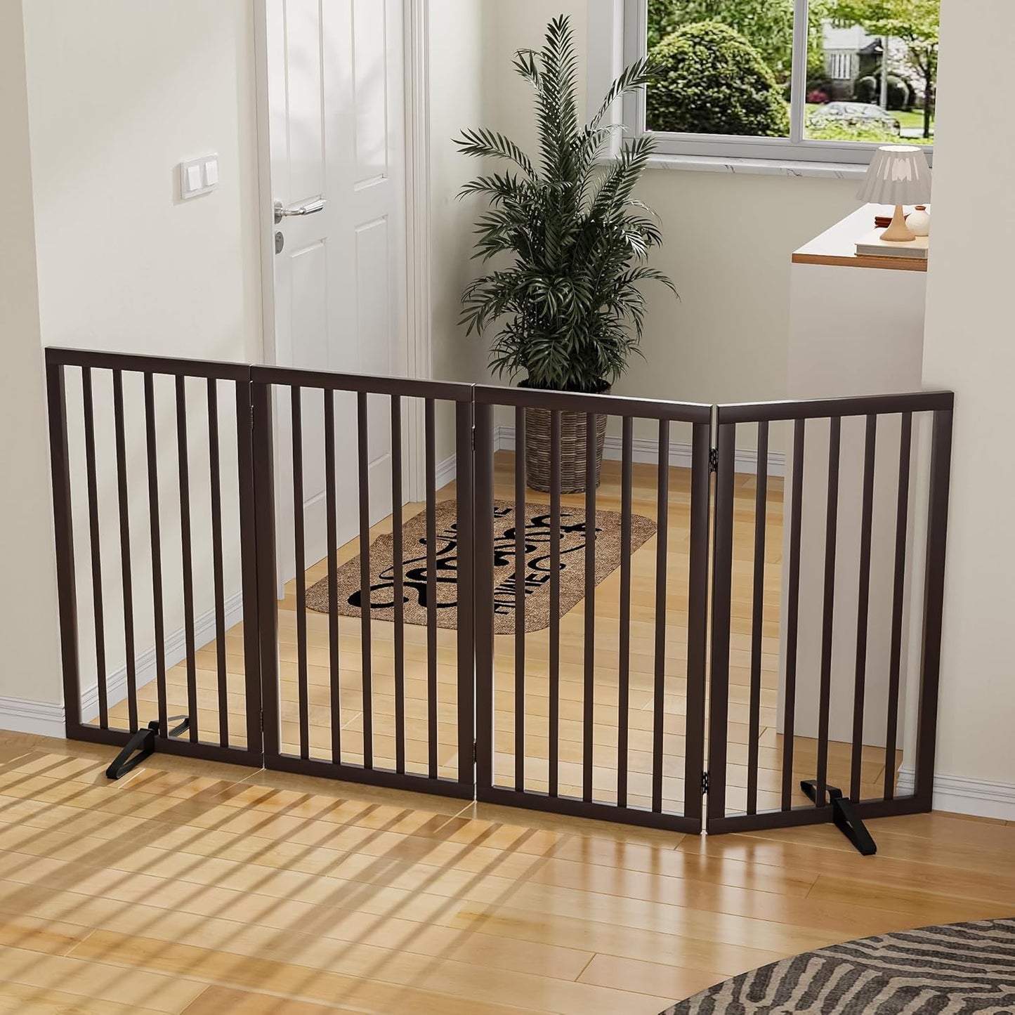 Dog Gate 32" Tall Foldable Dog Gate for Doorways Freestanding Pet Gate for Dogs Indoor (Walnut, 3 Panel)