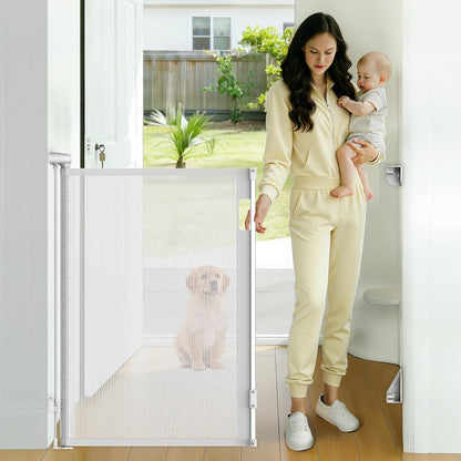 Retractable Baby Gate, 38" Extra Tall Mesh Dog Gate with Auto-Tension Design, 71" Wide One-Hand Operation Doorway Gates for Pets & Babies, No Bottom Rail Safety Gate for Hallways, Black