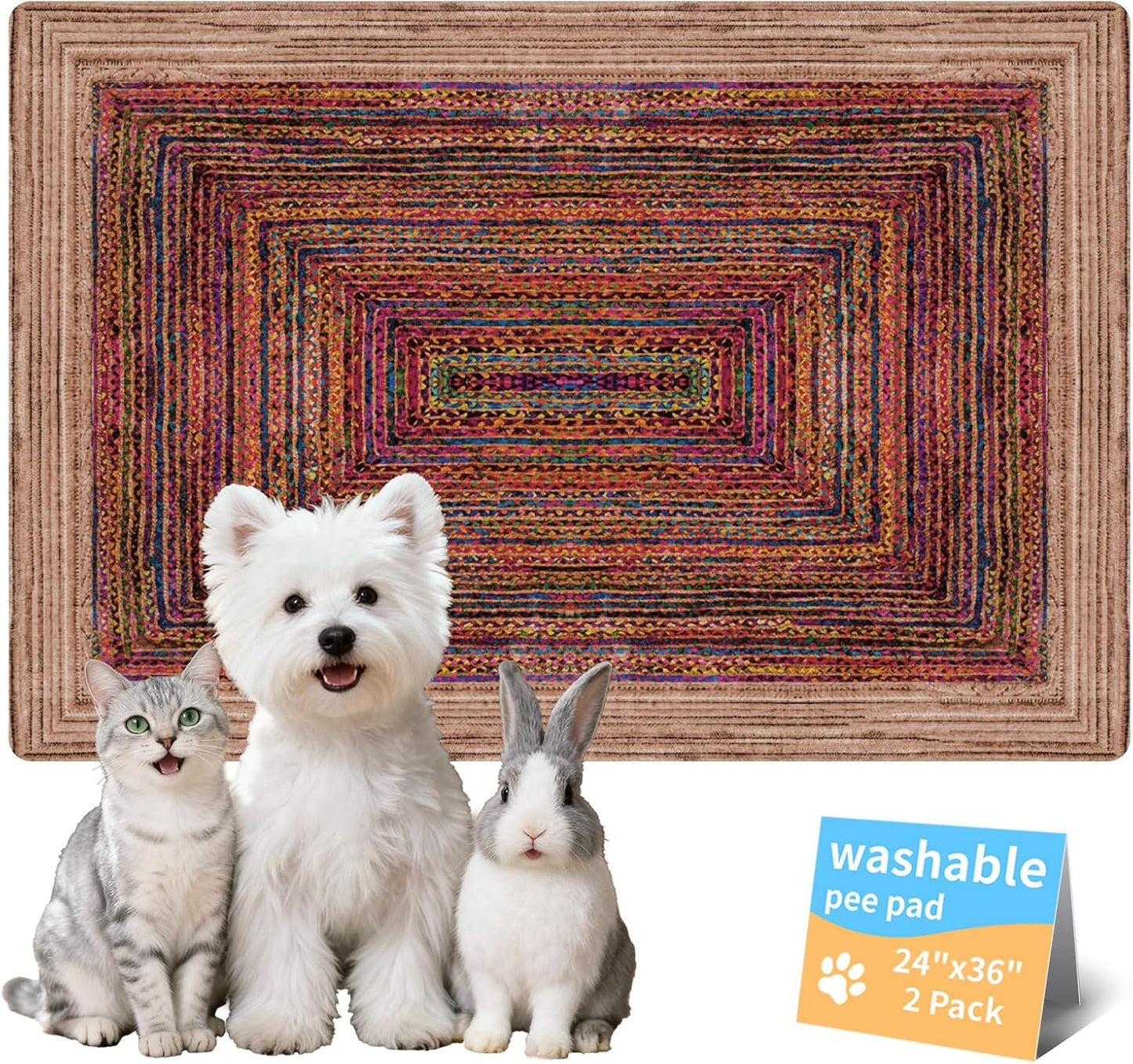 Washable Pee Pads for Dogs, Reusable Puppy Potty Training Pads, Ultra-Absorbent Thick Waterproof Leak-Proof Non-Slip Pads & Mat for Crate, Playpen, Floor, Whelping & Housebreaking , 2 Pack 18"x24"