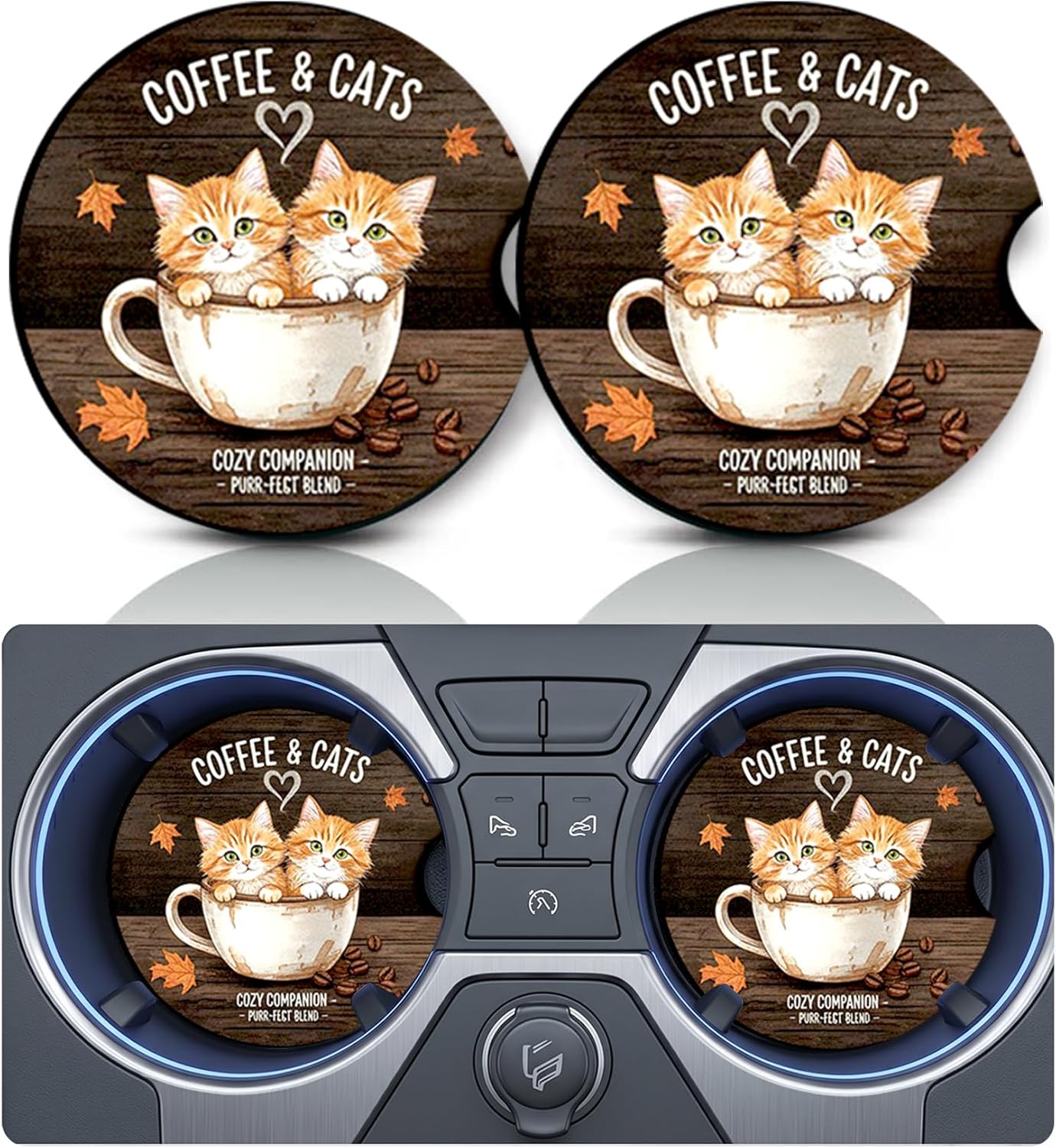 2PCS Dog Paw Print Car Cup Holder Coasters, Cars Coasters for Cup Holders, Anti Slip Rubber Mat with Finger Slot, Dogs Car Accessories Interior Decor, Dog Lover Gifts for Women, Men