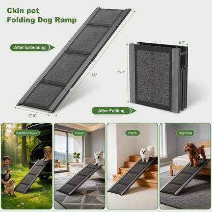 Foldable Dog Car Ramp Stairs, Lightweight Portable Pet Steps for Small, Medium & Large Dogs, Non-Slip SUV Dog Ladder for High Beds, Trucks & Cars, Supports Up to 150lbs