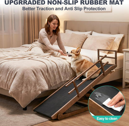 Dog Ramp for Couch, 5-Level Adjustable Wooden Pet Ramp for Bed & SUV, Adjustable Height 15.7"-23.6",Folding Non Slip Dog Ramps for Small Large Senior Dogs & Cats - Furniture Quality