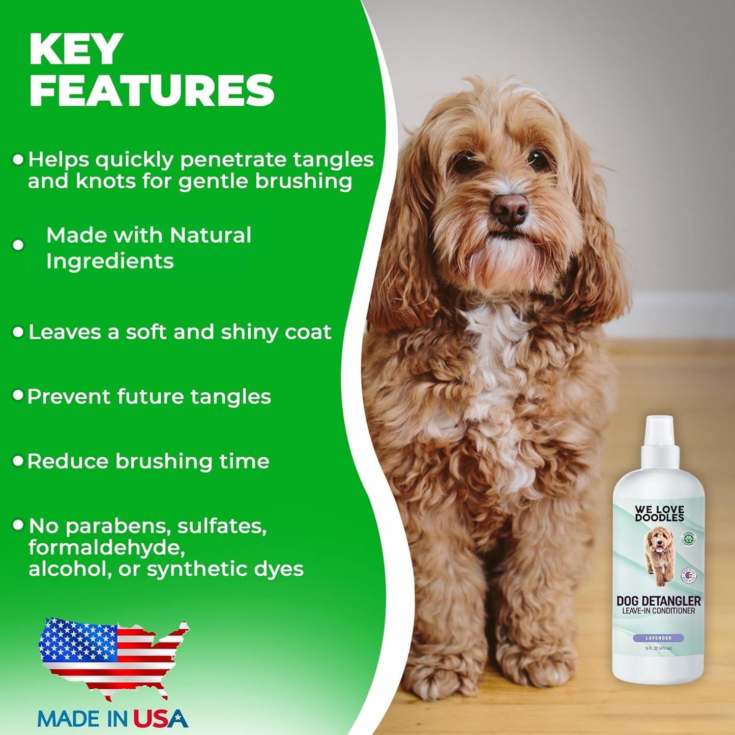 We Love Doodles Dog Detangler Spray - Leave-in Conditioner for Dogs - Dog Detangling Spray - Dematting Spray for Dogs - Tangle Remover - Made in The USA, Large 16 fl oz (Ocean Breeze)