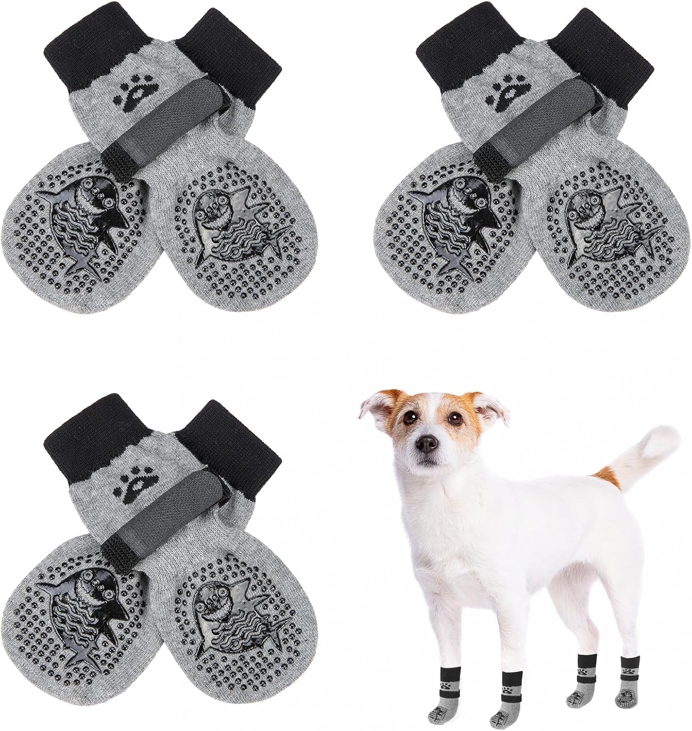 SCENEREAL 6Pcs Anti Slip Dog Socks to Prevent Licking Paws for Hot/Cold Pavement, Dog Grippy Socks for Hardwood Floors, Dog Shoes for Boots & Paw Protectors for Puppy Small Medium Large Senior Dogs