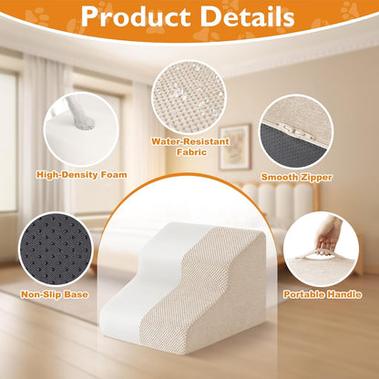 Dog Stairs for Bed 23’’ H, 5-Step Dog Steps for High Bed, Foldable Pet Stairs for Small Dogs and Cats to Get on Beds, Couch, Non-Slip Balanced Pet Steps and Ramp with Waterproof Cover, Grey