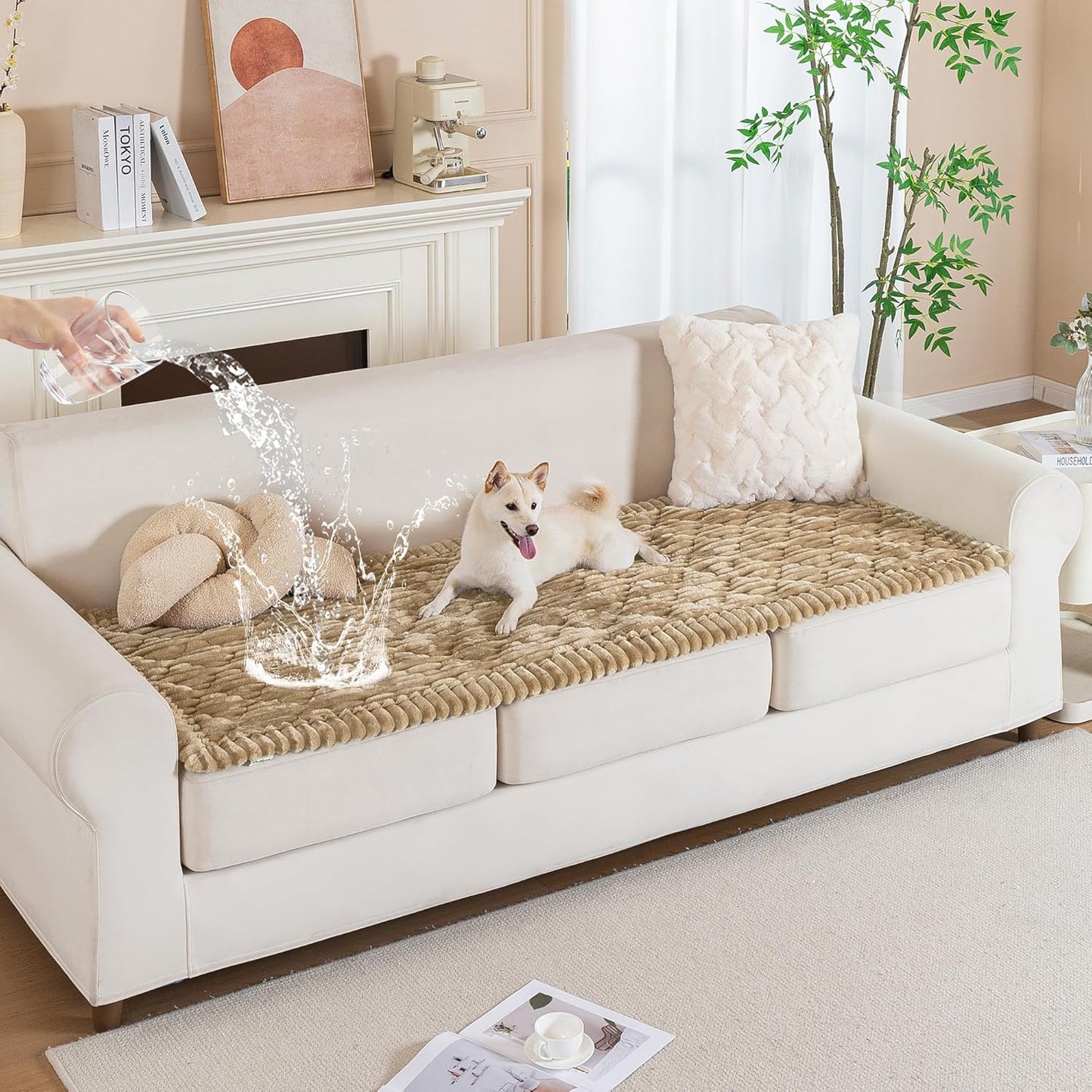 PuTian 100% Waterproof Fuzzy Couch Cover for Dogs Washable Non-Slip Furniture Cover Pet Friendly Dog Mat for Couches and Sofas White 27.6''x59'' 70cmx150cm