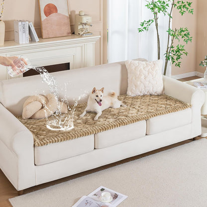 PuTian 100% Waterproof Fuzzy Couch Cover for Dogs Washable Non-Slip Furniture Cover Pet Friendly Dog Mat for Couches and Sofas White 27.6''x59'' 70cmx150cm