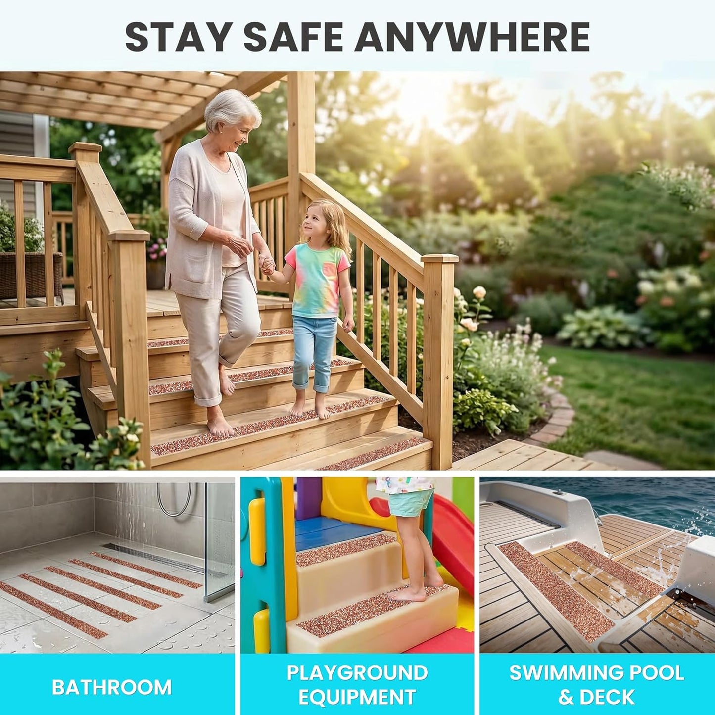 LifeGrip Stair Treads Non-Slip (15PCS), Anti Slip Transparent Stair Treads Tape for Indoor Wooden Step (4"X30"X15P-Treads)