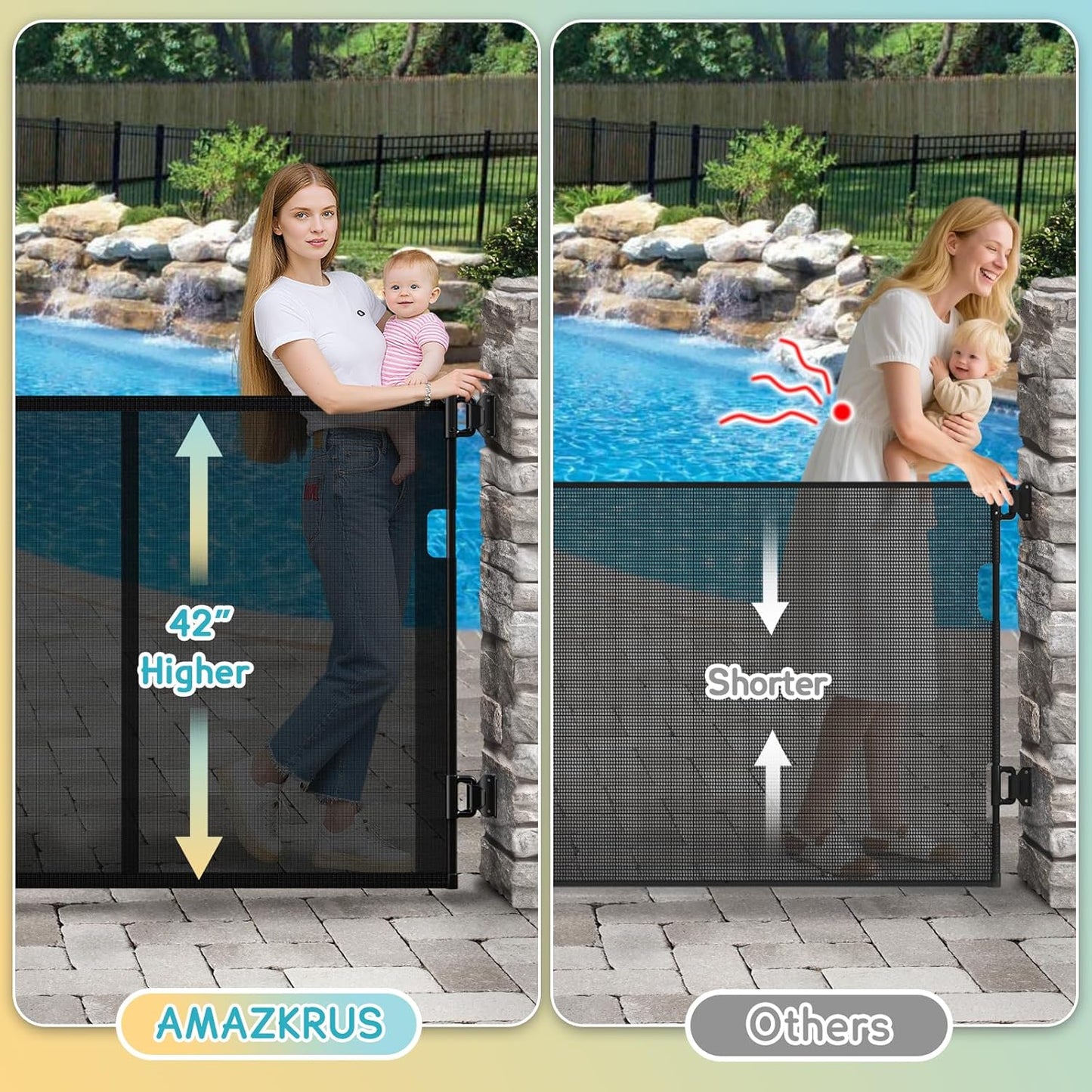 160 Inch Retractable Baby Gates Extra Wide, 42 Inch Extra Tall Retractable Gate, 13 FT Reinforced Retractable Dog Gate with Reinforcement Rod to Prevent Crawling Through, for Doorways, Stairs, Hallway