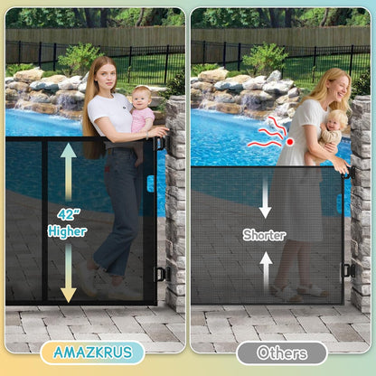 160 Inch Retractable Baby Gates Extra Wide, 42 Inch Extra Tall Retractable Gate, 13 FT Reinforced Retractable Dog Gate with Reinforcement Rod to Prevent Crawling Through, for Doorways, Stairs, Hallway