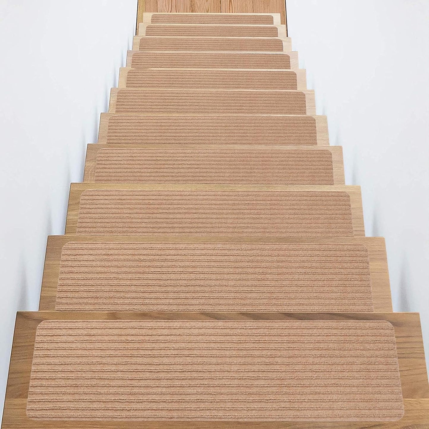 Stair Treads Non-Slip 16 Pack 8"x30" - Carpet Stair Runner for Indoor Wooden Steps with TPE Backing & Anti-Skid Surface, Reusable Adhesive Safety Rug for Kids/Elder/Pet-Friendly - Brown