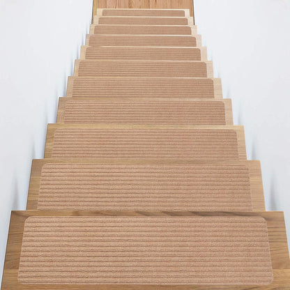 Stair Treads Non-Slip 16 Pack 8"x30" - Carpet Stair Runner for Indoor Wooden Steps with TPE Backing & Anti-Skid Surface, Reusable Adhesive Safety Rug for Kids/Elder/Pet-Friendly - Brown