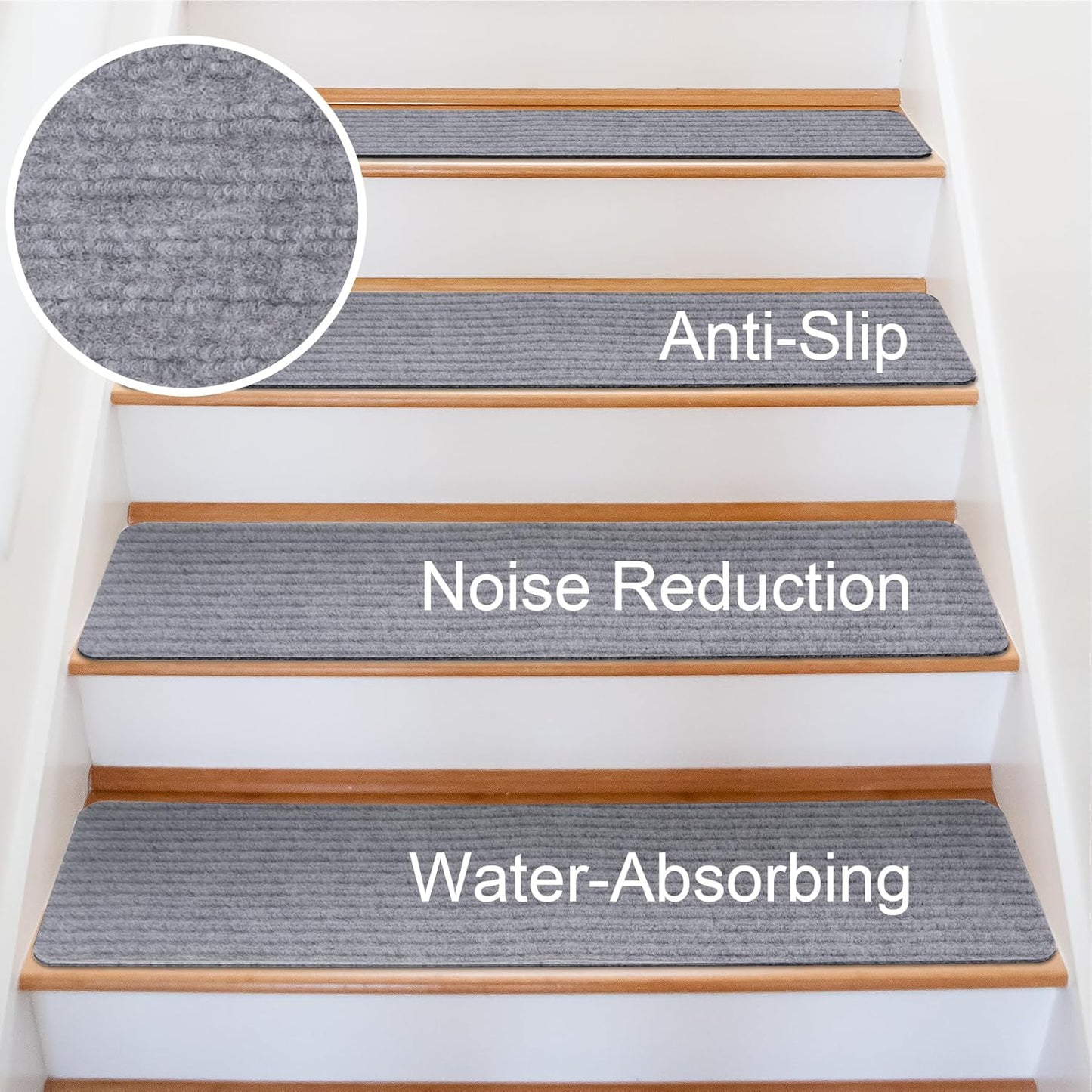 Extra Wide Non Slip Stair Treads for Wooden Steps – 15 Pack 9" x36'' Extra Wide Carpet Runners with Reusable Adhesive, Step Pads for Dogs, Kids, Seniors, Machine Washable – Geige