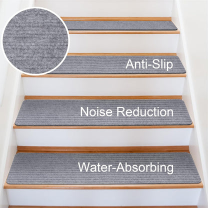Extra Wide Non Slip Stair Treads for Wooden Steps – 15 Pack 9" x36'' Extra Wide Carpet Runners with Reusable Adhesive, Step Pads for Dogs, Kids, Seniors, Machine Washable – Geige