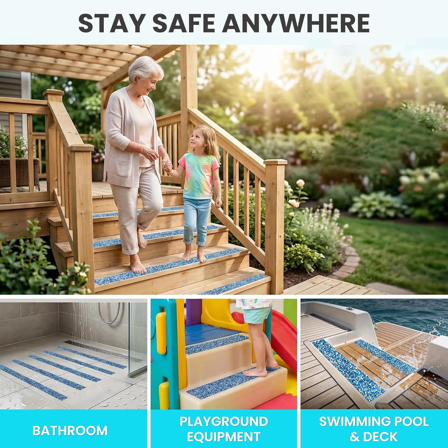LifeGrip Stair Treads Non-Slip (15PCS), Anti Slip Transparent Stair Treads Tape for Indoor Wooden Step (4"X30"X15P-Treads)