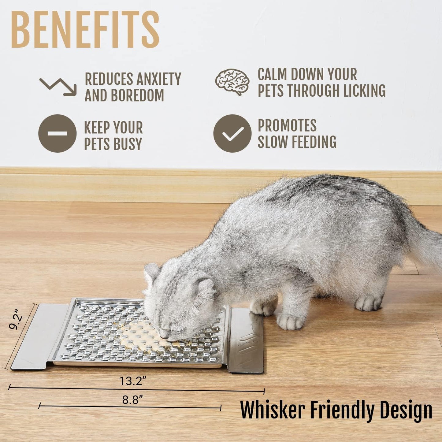 PEGGY11 Durable Stainless Steel Lick Pad for Cats & Dogs | Strong Suction Cups | Anxiety Relief & Slow Feeder | Dishwasher Safe - Single