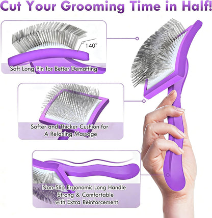 Slicker Brush for Dogs, Large Dog Grooming Brush for Doodles Goldendoodles Poodles Labradoodle Bernedoodles, Long Combs to Wavy & Curly Hair - Wooden Handle 3 Pcs - Nature