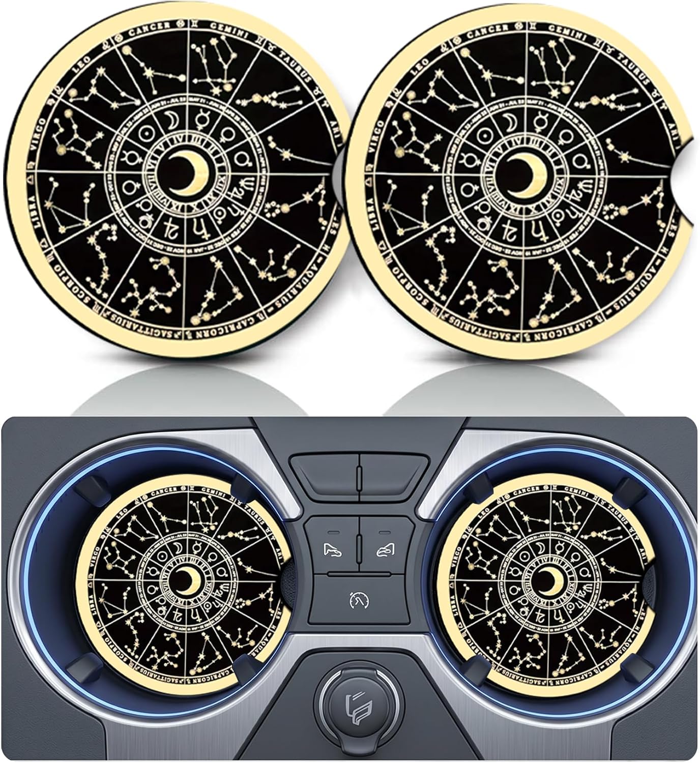 2PCS Dog Paw Print Car Cup Holder Coasters, Cars Coasters for Cup Holders, Anti Slip Rubber Mat with Finger Slot, Dogs Car Accessories Interior Decor, Dog Lover Gifts for Women, Men