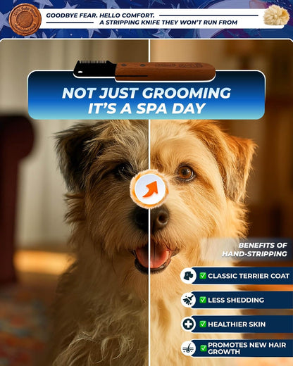 KIZO ESLO Dog Dematting Brush & Undercoat Rake for Doodles, Poodles & Long-Haired Pets, Detangling Comb for Thick Curly Coats, Removes Mats, Knots & Tangles, Stainless Steel Teeth with Wooden Handle