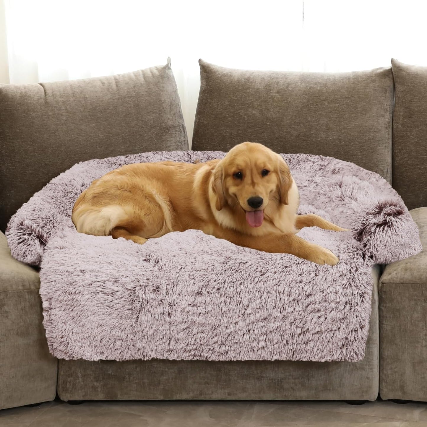 Calming Dog Bed Fluffy Plush Dog Mat for Furniture Protector with Removable Washable Cover for Large Medium Small Dogs and Cats (Large, Light Grey)