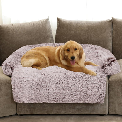 Calming Dog Bed Fluffy Plush Dog Mat for Furniture Protector with Removable Washable Cover for Large Medium Small Dogs and Cats (Large, Light Grey)