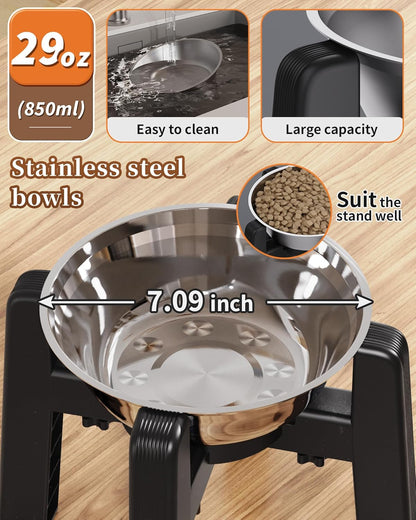 CZPET Dog Bowl Stand with Adjustable Height and Width [Stand Only], Elevated Pet Water & Food Feeder for Medium & Large Dogs, Stable and Anti-Slip Raied Bowl