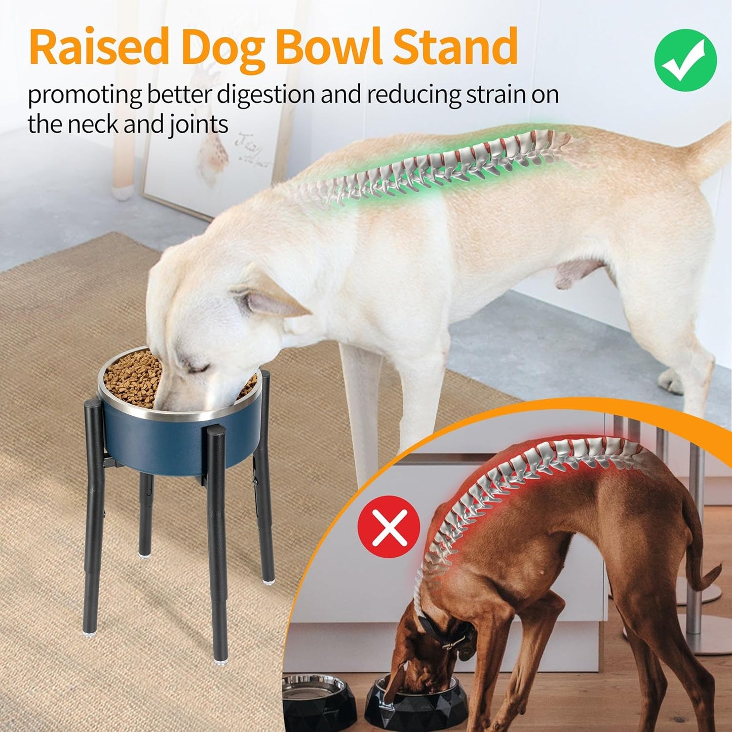 PROERR Single Dog Bowl Stand,Tall Dog Food Stand Adjustable Wide 7-11" Heights 14.5",Metal Elevated PET Bowl Holder Raised Water Feeder for Medium,Large Dog(Bowl Not Included)
