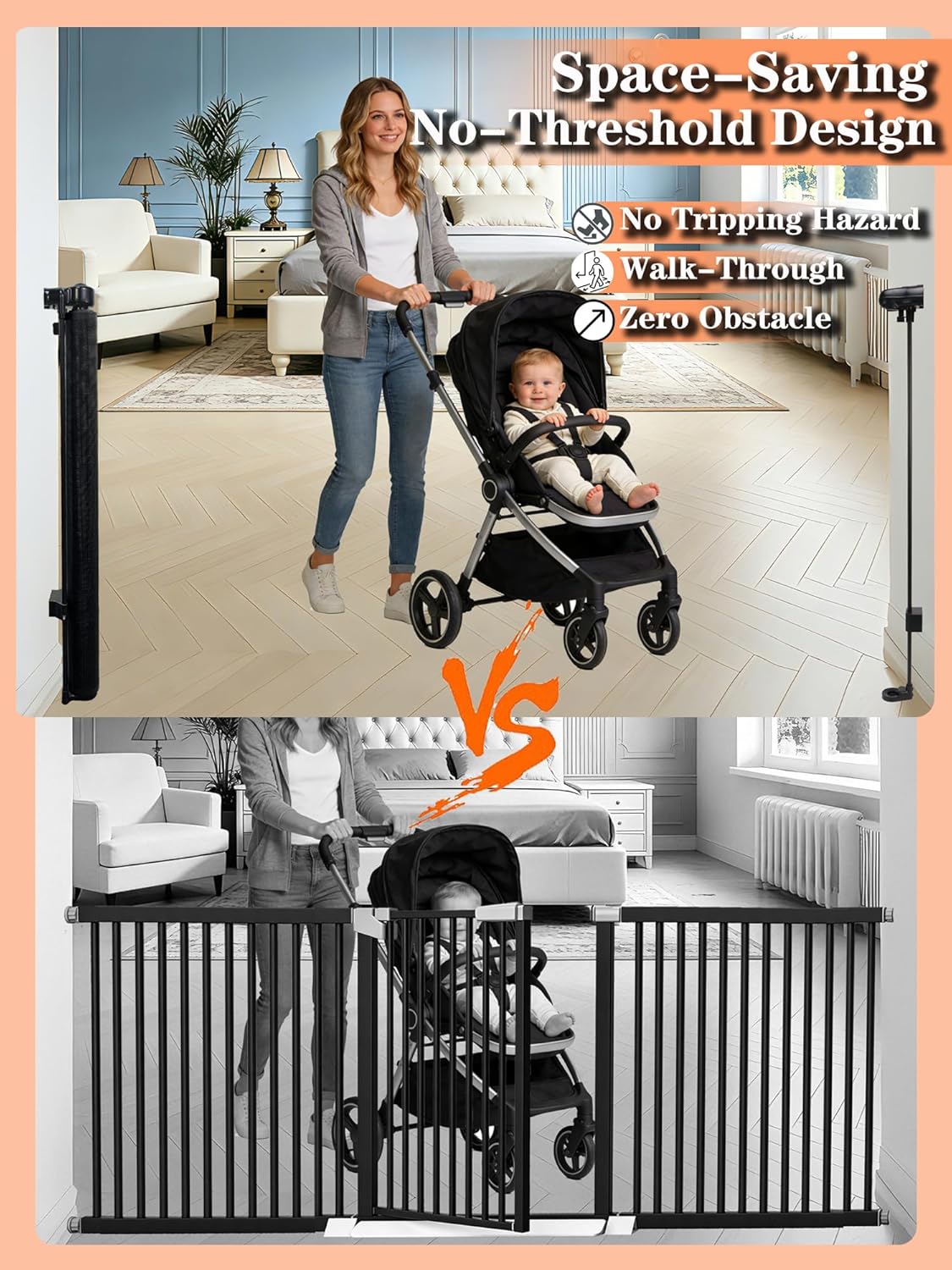 240'' Extra Wide Retractable Baby Gates for Large Opening, 42" Tall Retractable Dog Pet Gate with Support Rods, Long Mesh Screen Child Safety Gate for Garage Doorways Deck Stairs Yard Outdoor Indoor