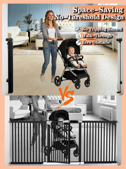 240'' Extra Wide Retractable Baby Gates for Large Opening, 42" Tall Retractable Dog Pet Gate with Support Rods, Long Mesh Screen Child Safety Gate for Garage Doorways Deck Stairs Yard Outdoor Indoor