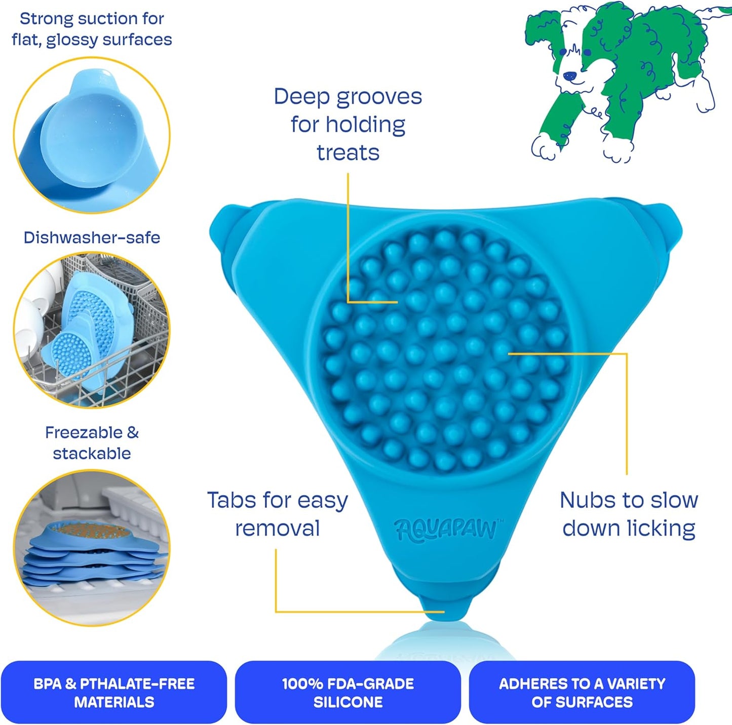 Aquapaw Lick Mat for Dogs with Suction Cups - XL, Blue, 1-Pack - Slow Feeder Lick Pads for Dogs & Grooming Enrichment - Food Mat for Peanut Butter Treats