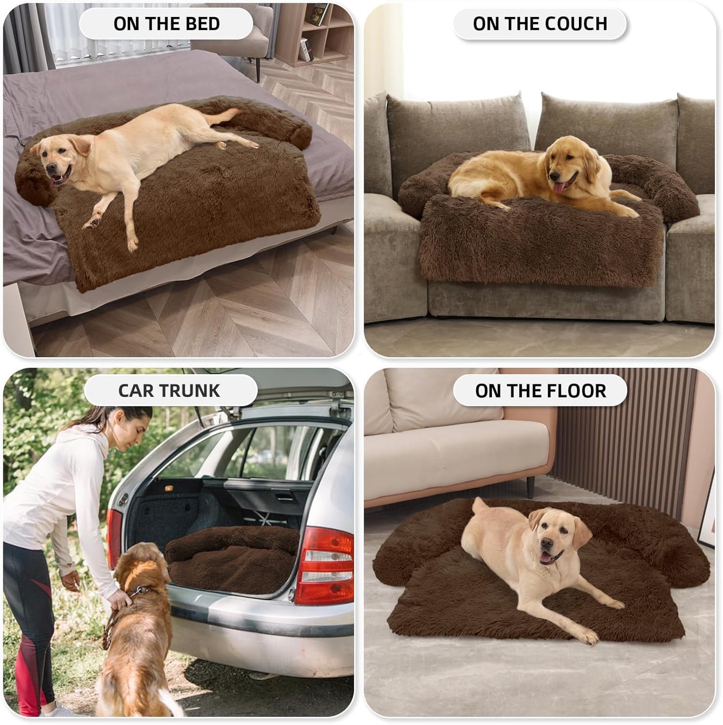 Calming Dog Bed Fluffy Plush Dog Mat for Furniture Protector with Removable Washable Cover for Large Medium Small Dogs and Cats (Large, Light Grey)