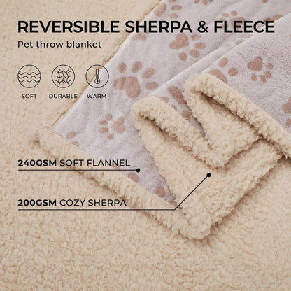 Luciphia Waterproof Pet Blankets for Couch Sofa Bed Cover Cat Liquid Pee Proof Washable Soft Fluffy Large Dog Blanket Reversible Furniture Protection Puppy Grey Paw Thicken Small（40" x 28"）