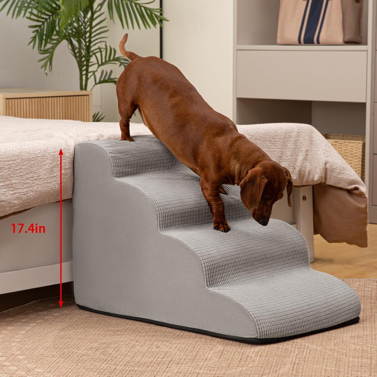 Aodisman 3-Step Dog Ramp and Stairs for Sofa and Chair - Non-Slip Sturdy Pet Steps for Small Dogs and Cats,15.7" H,Grey