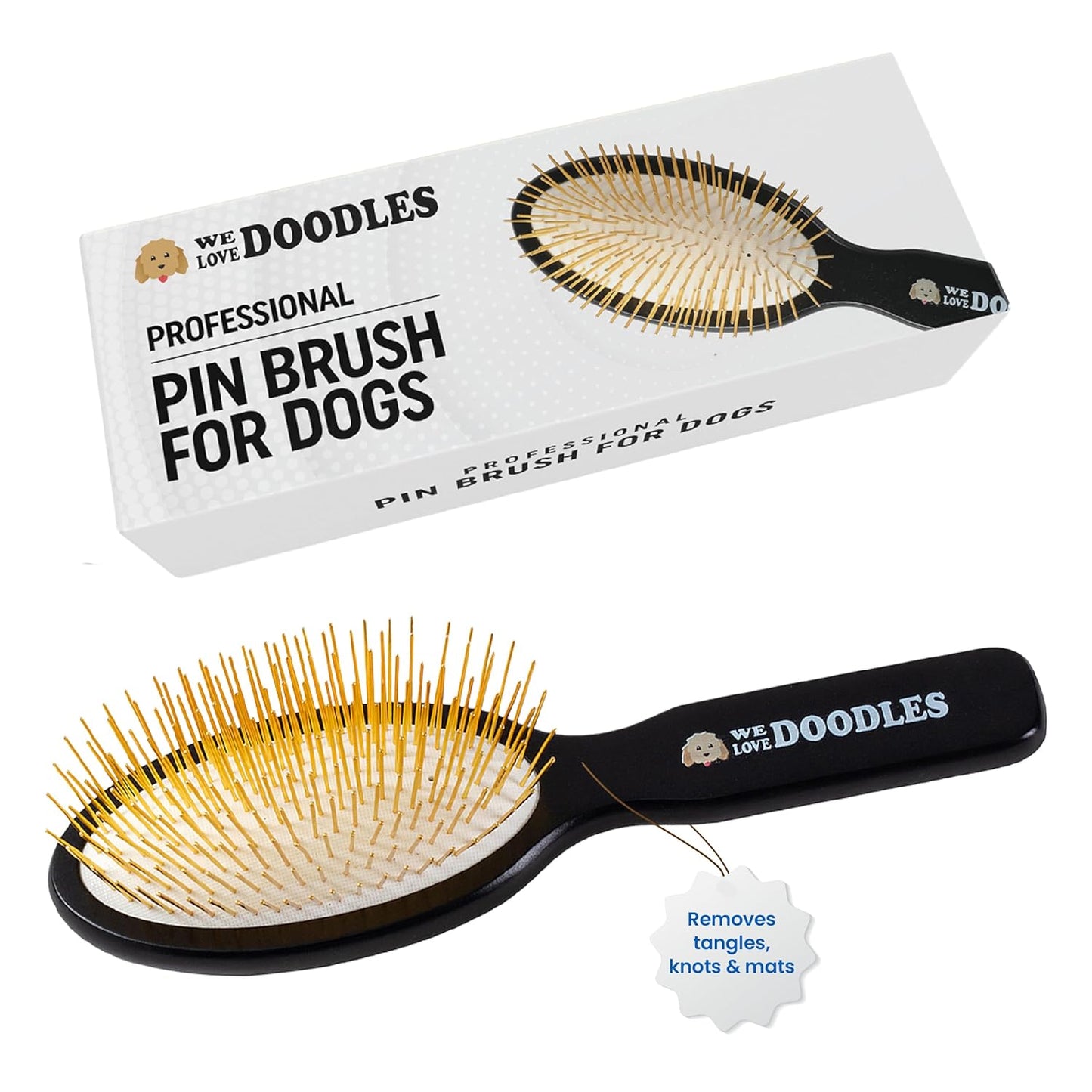 We Love Doodles Pin Brush for Dogs, Pet Grooming Detangler Pin Dog Brush, Dog Brush for Shedding and Removing Loose Fur, Lightweight Beech Wood (Silver Pins)