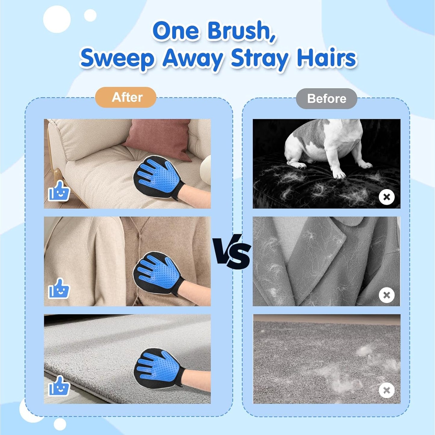 Pawaboo 2-in-1 Pet Hair Removal Glove – Reusable Electrostatic & Silicone Grooming Mitt for Dogs, Cats, Carpet, Couch, Car Seats & Clothing, Dual-Side Gentle Deshedding Tool, Easy to Clean
