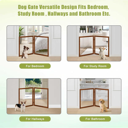 LZRS Clear Dog Gate for Indoor Use - Transparent Pet Fence with Solid Hardwood and Plastic Board, Stylish & Durable freestanding Pet Gate for Doorways, Stairs and Hallways-2 Panel Cherry