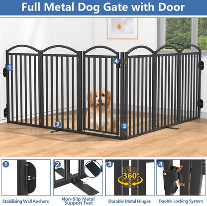 Malier Metal Freestanding Dog Gate, 32'' Height Outdoor Indoor Dog Fences, Extra Wide Foldable Puppy Gate for Stairs (Black, 【2 Panels】 40''W × 32''H)
