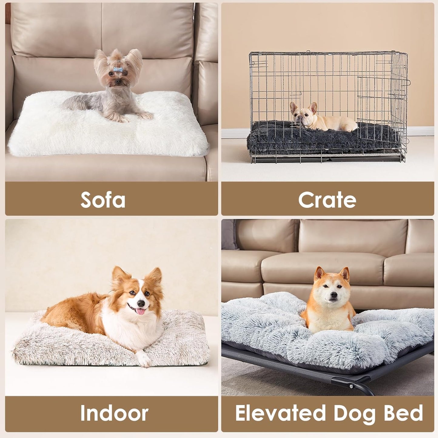 EHEYCIGA Fluffy Dog Crate Bed for Medium Dogs, Plush Faux Fur Crate Pad, Calming Anti Anxiety Medium Dog Bed, Washable Soft Warm Crate Mat with Non-Slip Bottom