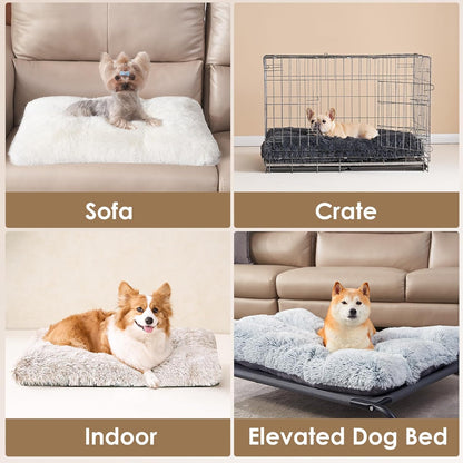 EHEYCIGA Fluffy Dog Crate Bed for Medium Dogs, Plush Faux Fur Crate Pad, Calming Anti Anxiety Medium Dog Bed, Washable Soft Warm Crate Mat with Non-Slip Bottom