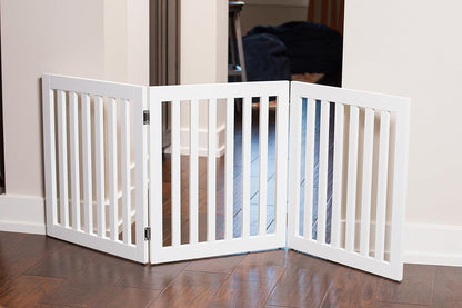 INTERNET'S BEST Dog Gate Indoor Freestanding Pet Barrier, Folding Wood Dog Fence, Extra Wide Doorway Puppy Gate, Indoor Animal Privacy Panel, Wooden Cat Fence - 3 Panel - 24", White