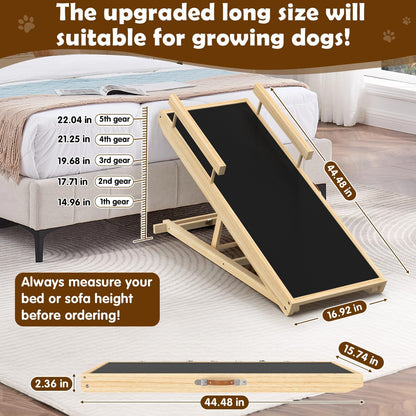 Dog Ramp for Couch with Non-Slip Silicone Mat, 39" Wooden Pet Ramps for Small Dogs, Hold up to 100lb, Adjustable Height from 11.41" to 20.47", Portable Stable Pet Step for Sofa Stairs