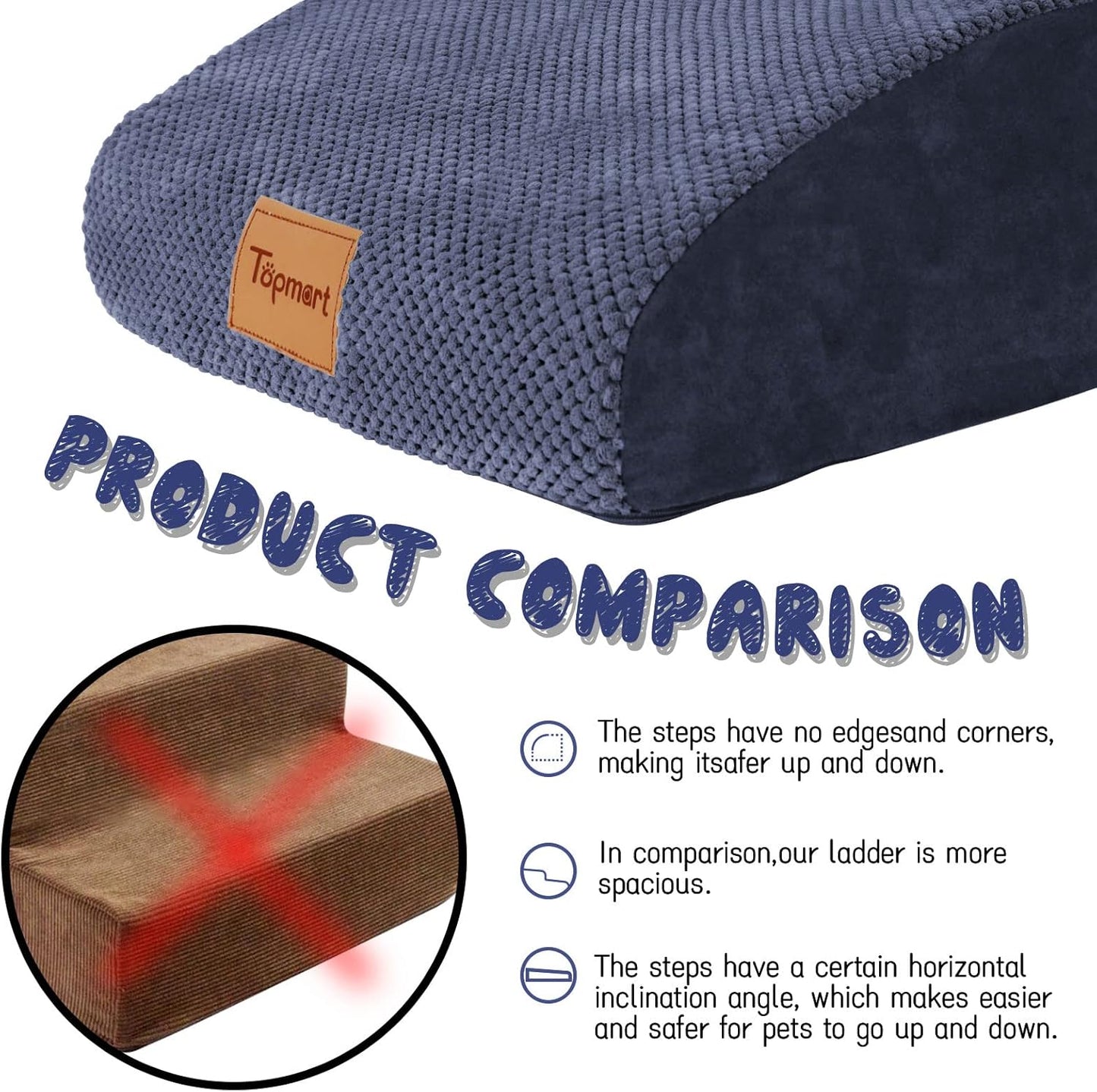 Topmart High Density Extended Foam Dog Ramp&Steps 2 Tiers,11.8" High,Non-Slip Dog Stairs,Soft Foam Pet Ladder with Removable Cover,Best for Injured,Older Cats,Pets with Joint Pain