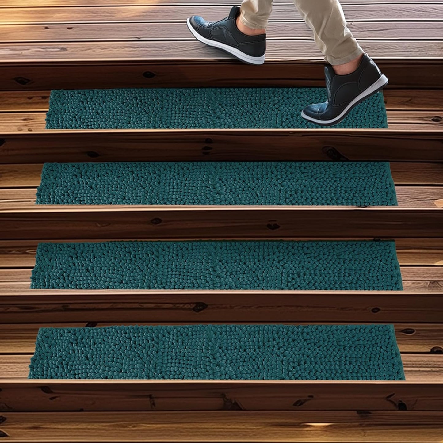 Muddy Mat® Pack of 4 - Soft Chenille Stair Treads Non-Slip Reusable, Super Absorbent Stair Treads for Wooden Steps, Tile & Marble Floor, Easy to Install & Machine Washable - Grey 30'' x 7''
