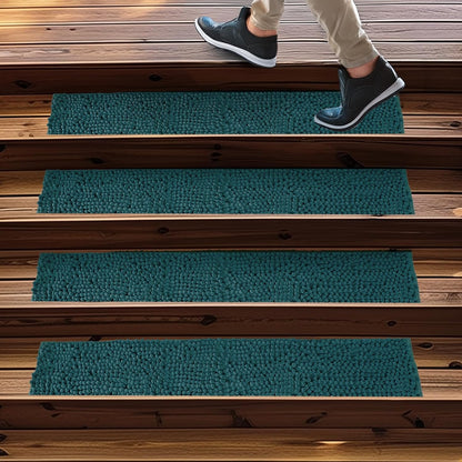 Muddy Mat® Pack of 4 - Soft Chenille Stair Treads Non-Slip Reusable, Super Absorbent Stair Treads for Wooden Steps, Tile & Marble Floor, Easy to Install & Machine Washable - Grey 30'' x 7''