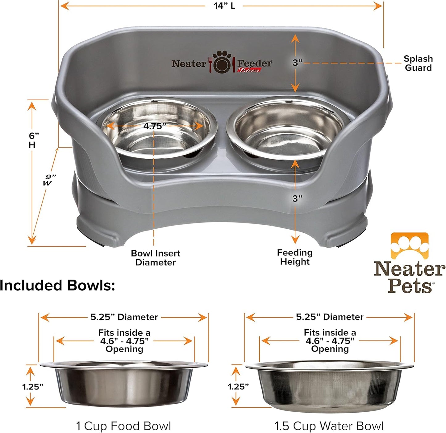 Neater Pet Brands Neater Feeder Deluxe Mess Proof Dog Bowls Elevated for Large Dogs Over 40 lbs, Made in USA, No Spill Raised Dog Food Bowl Stand Feeding Station, Food and Water Bowl Set, Black