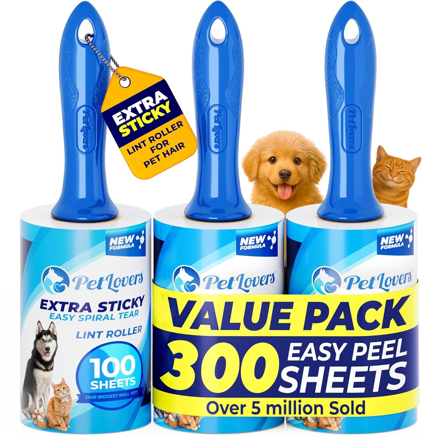 PetLovers Extra Sticky Lint Roller Mega Value Set 600 Sheets for Pet Hair Removal, Dog and Cat Lint Remover 6 Pack